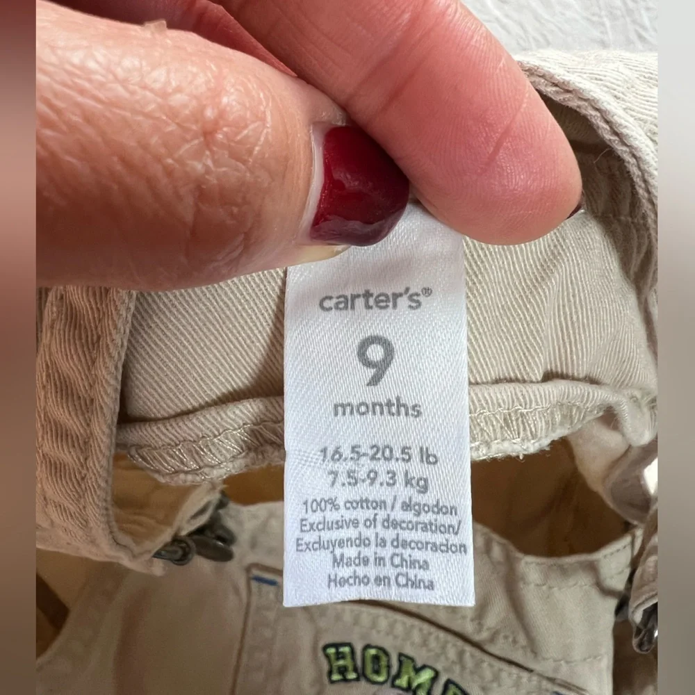 Carter's Beige Overalls with Fun Patches Size 9 Months‎